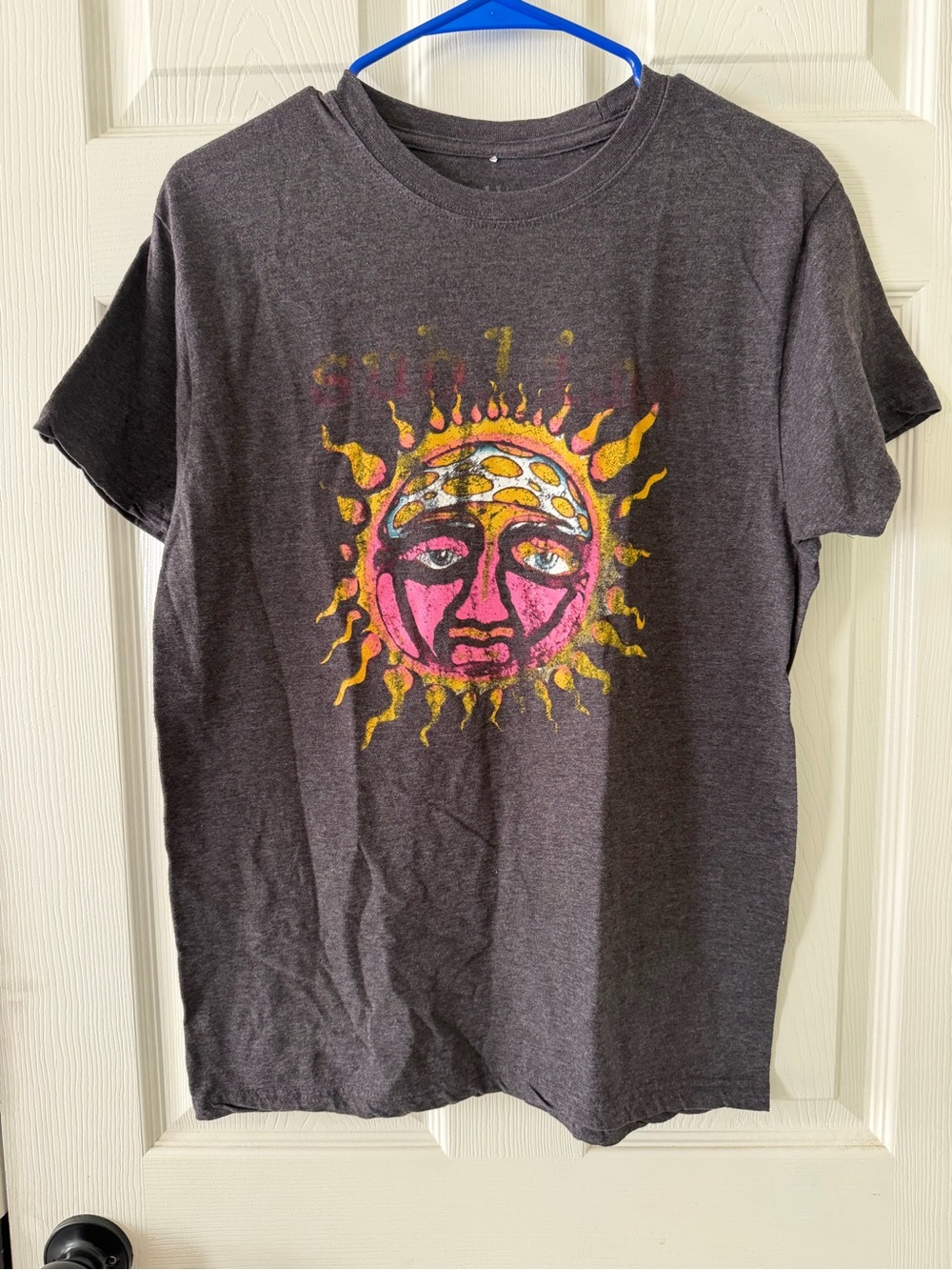 Charcoal Short-Sleeve Sublime Tee with Pink & Yellow Sun Graphic